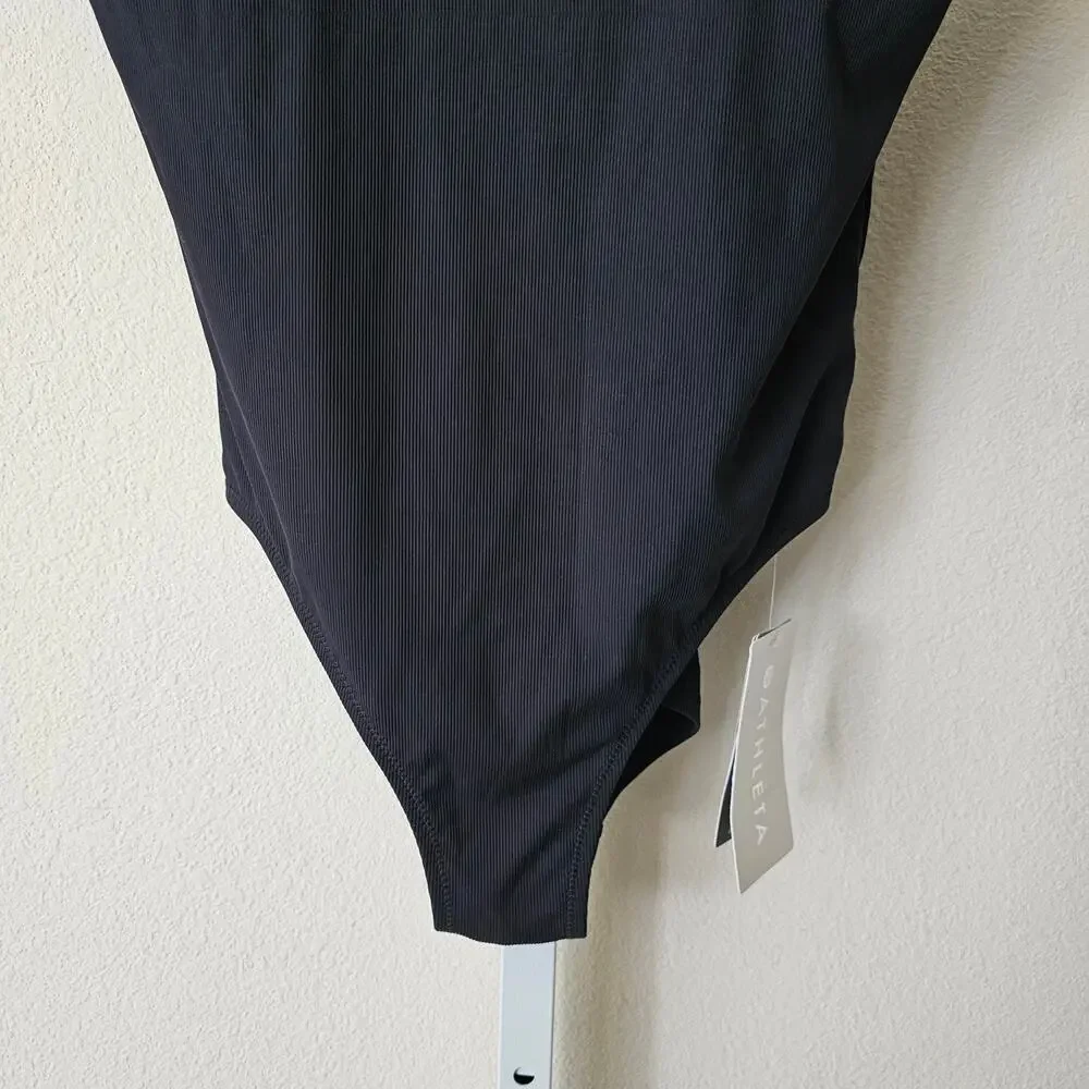 ATHLETA NWT Black Cloudbreak AquaRib Scoop Neck One-Piece Swimsuit Sz M - Picture 6 of 16